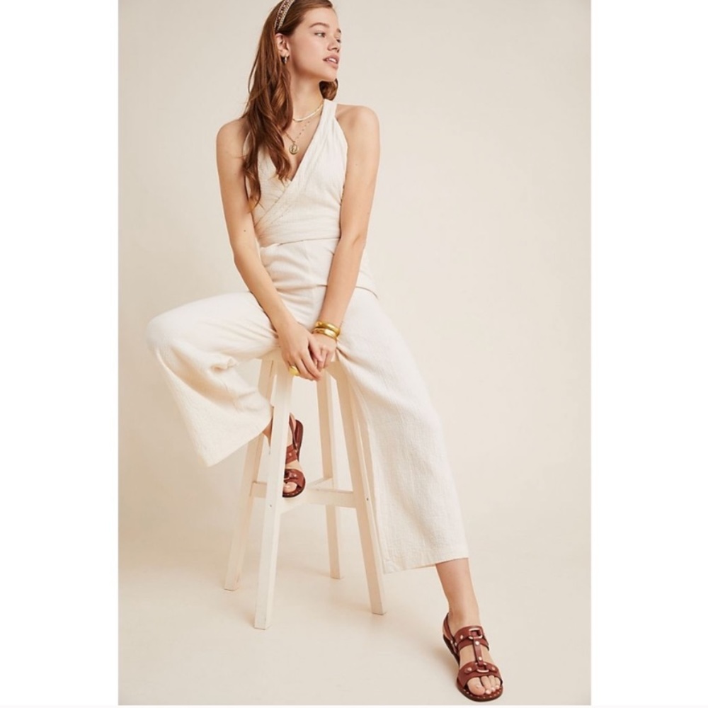 Anthropologie Demi Textured Jumpsuit Ivory